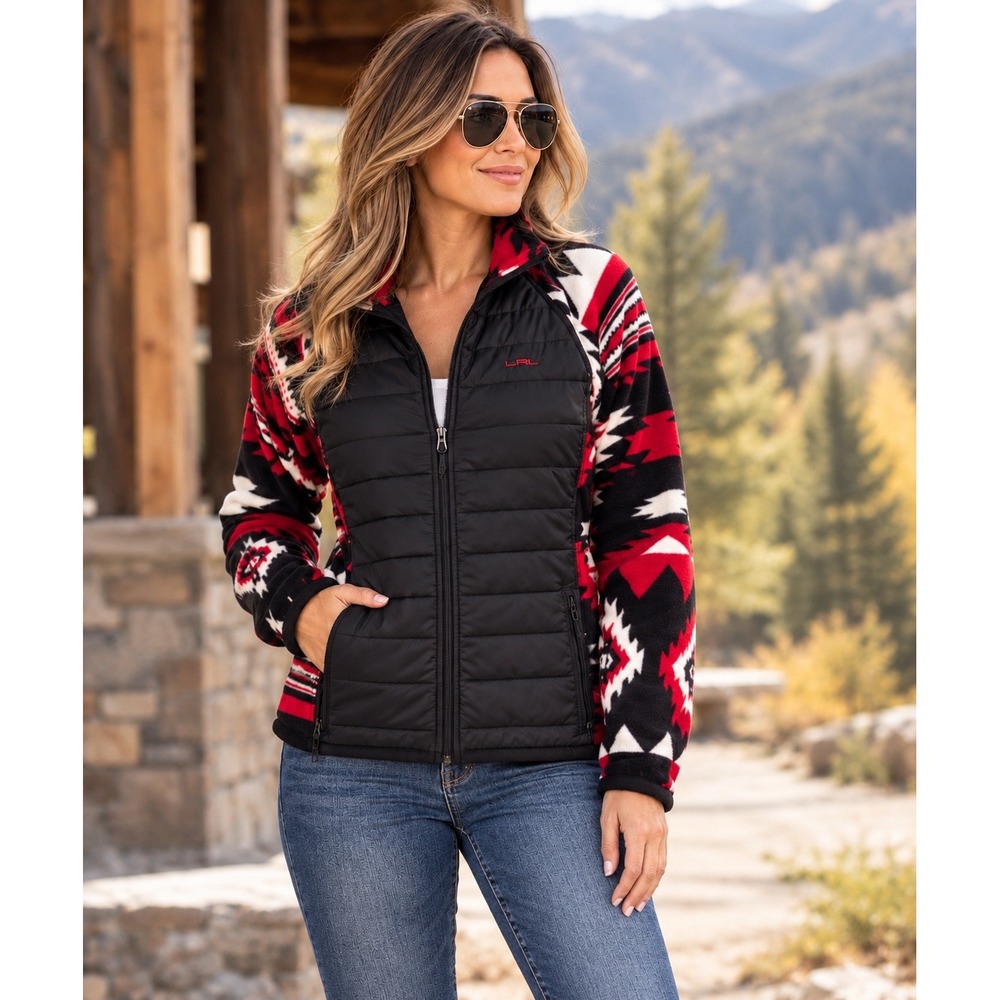 Lauren Ralph Lauren Western Aztec Fleece Puffer Jacket Ski Ranch Cabin Cozy SZ L